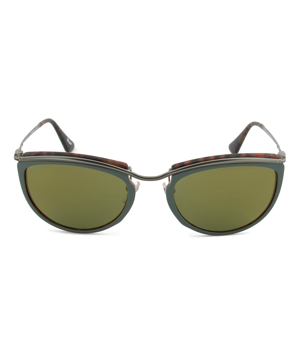 Persol PO3082S 1007/08 Sunglasses | Green and Matte Havana Frame | Green Mirror Gold Lens
