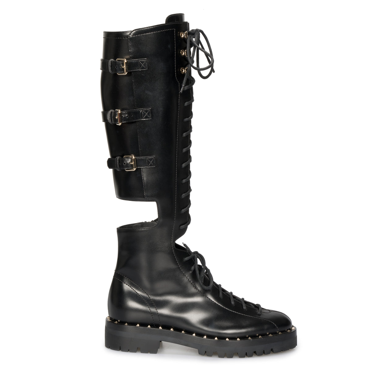Valentino Rockstud Knee-High Cutout Boots in Black – Foxy Luxury
