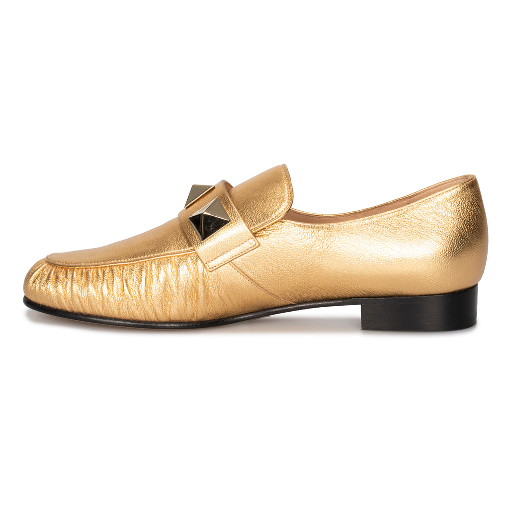 Valentino Macro Stud Loafers in Gold