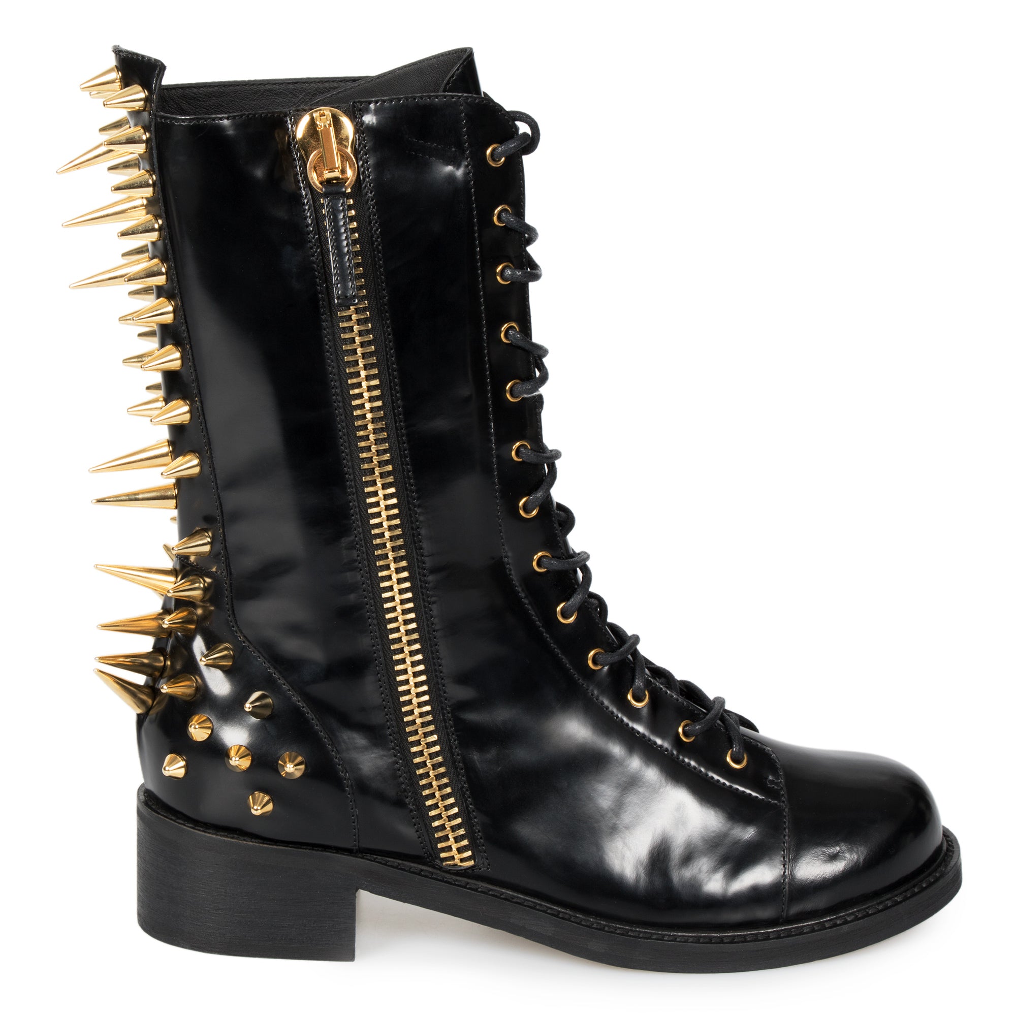 Giuseppe Zanotti Blok Spiked Military Black Patent Leather Boots