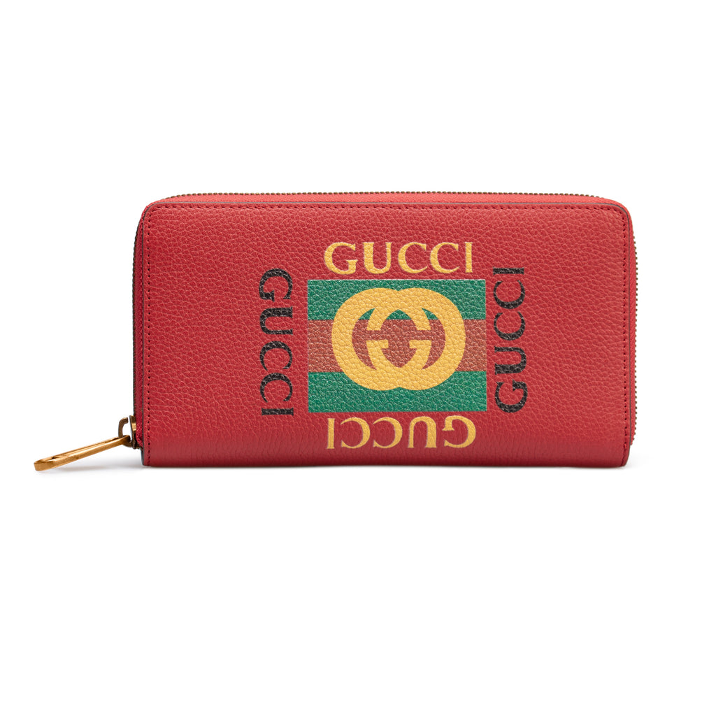 Gucci Red Printed Zip Around Wallet