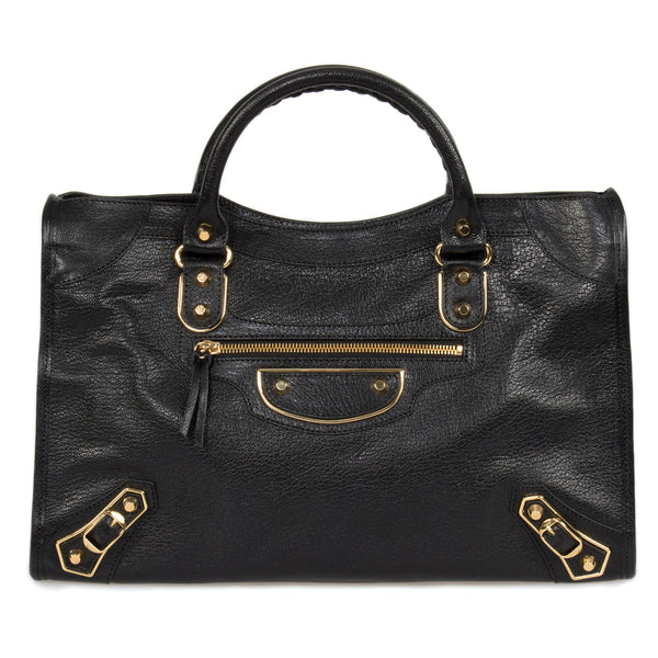 zoom Goneryl Serena Balenciaga Classic Metallic Black Grain Goatskin Edge City Bag – Foxy Luxury