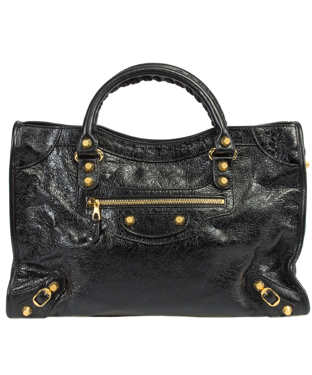 Balenciaga Giant 12 Gold City Bag | Black Lambskin Leather | Medium