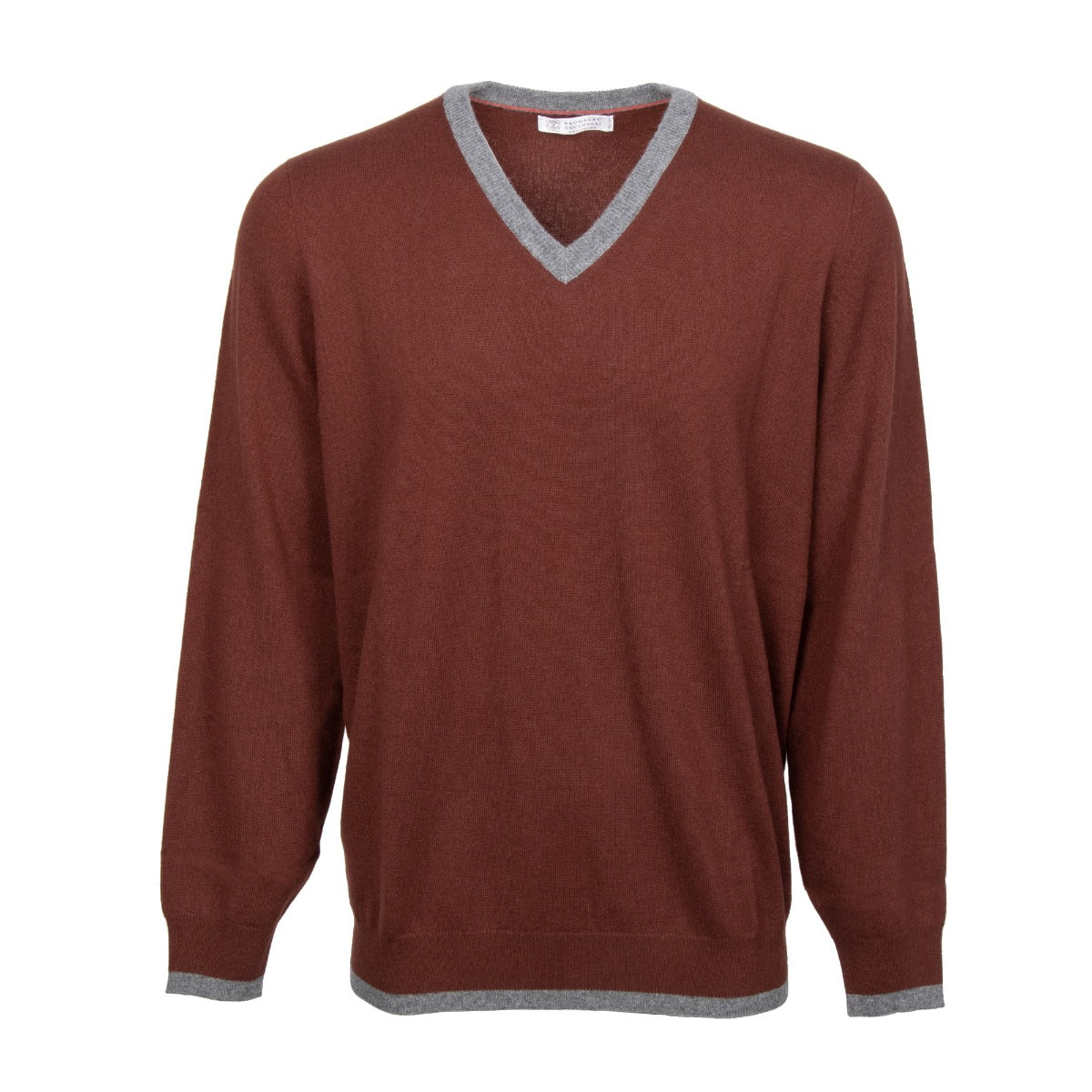 Brunello Cucinelli Classic V-Neck Cashmere Sweater in Burgundy