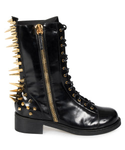 Giuseppe Zanotti Blok Spiked Military Black Patent Leather Boots