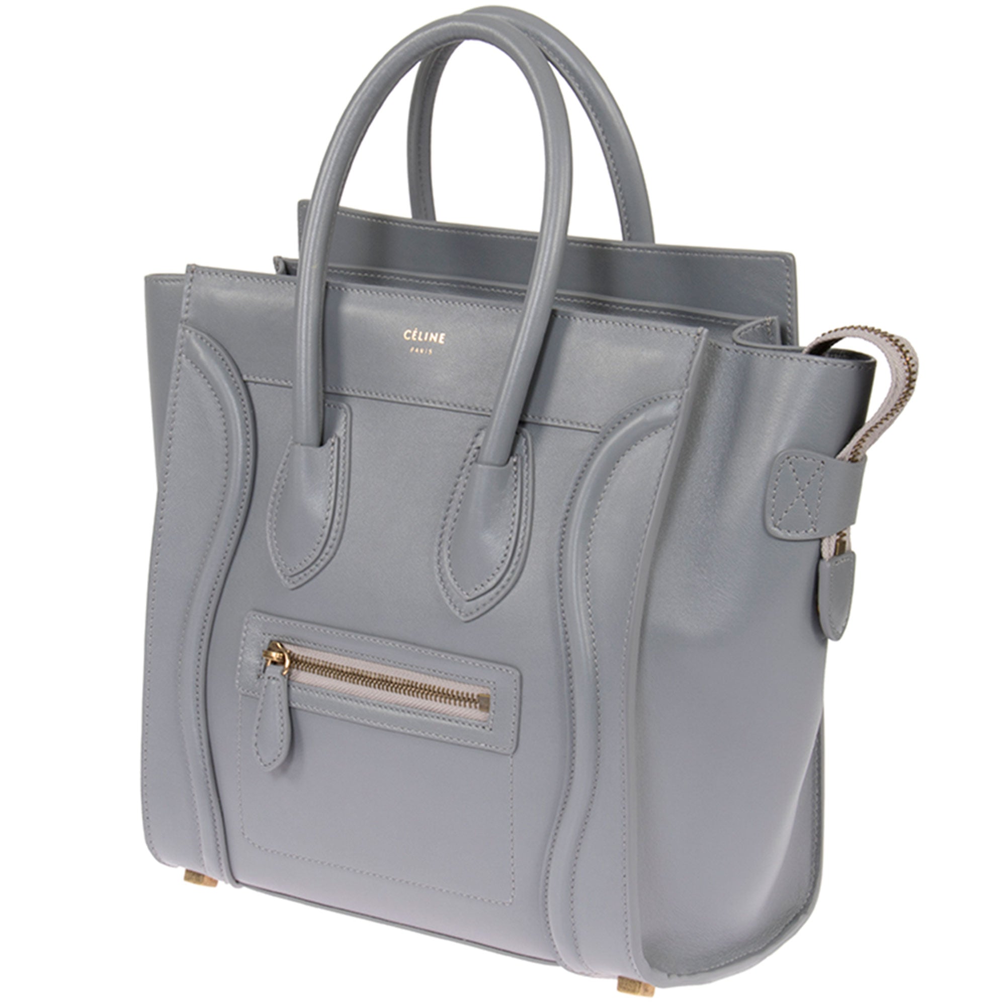 CELINE Sulky Boston Bag Handbag Mini PVC Leather White Gray Beige Carriage  Women