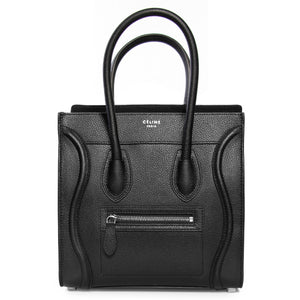 Celine Luggage Nano Black in Drummed Calfskin with Silver-Tone - US