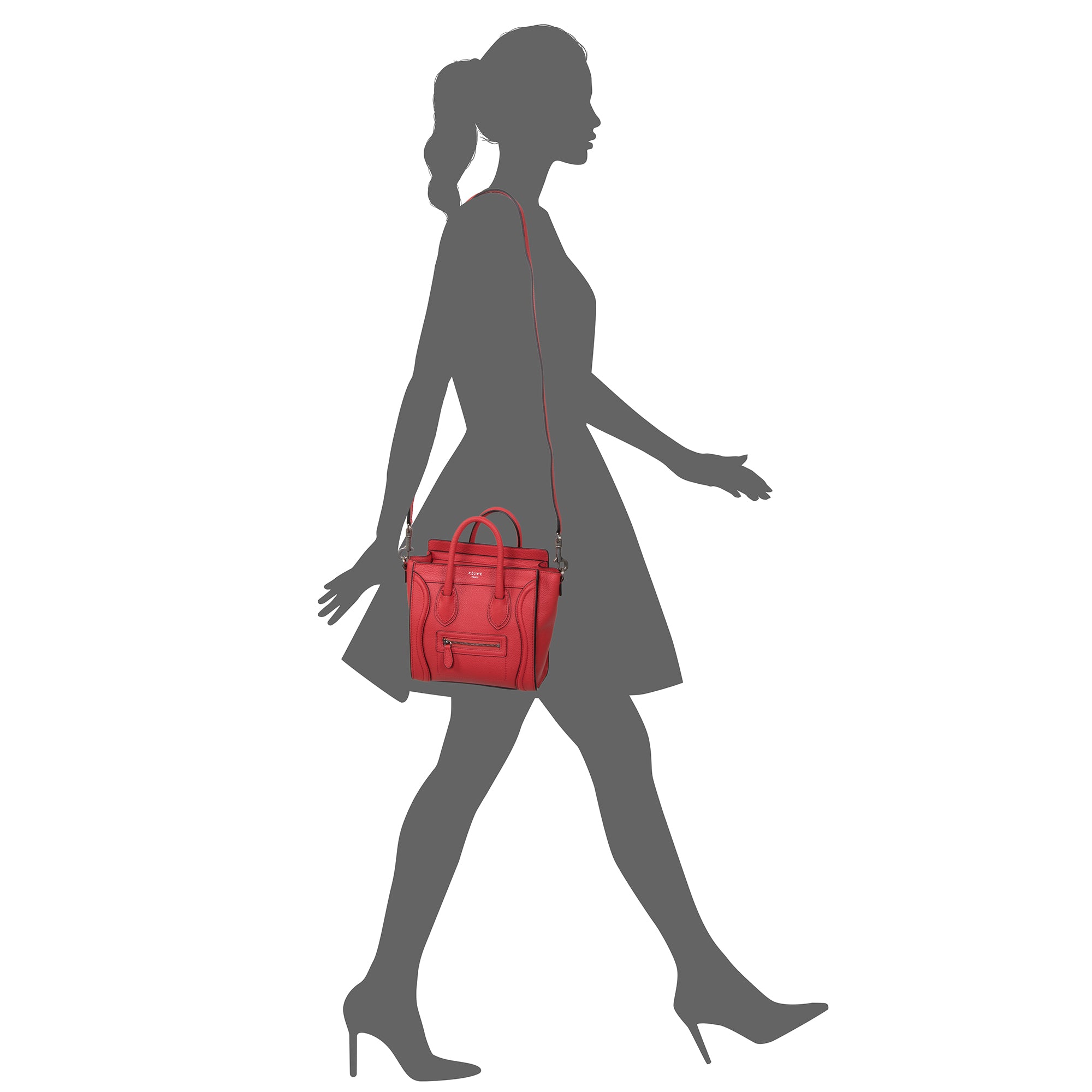 Celine Nano Luggage Leather Shoulder Bag Red For Women