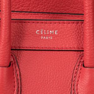 Celine Drummed Calfskin Mini Luggage Coquelicot