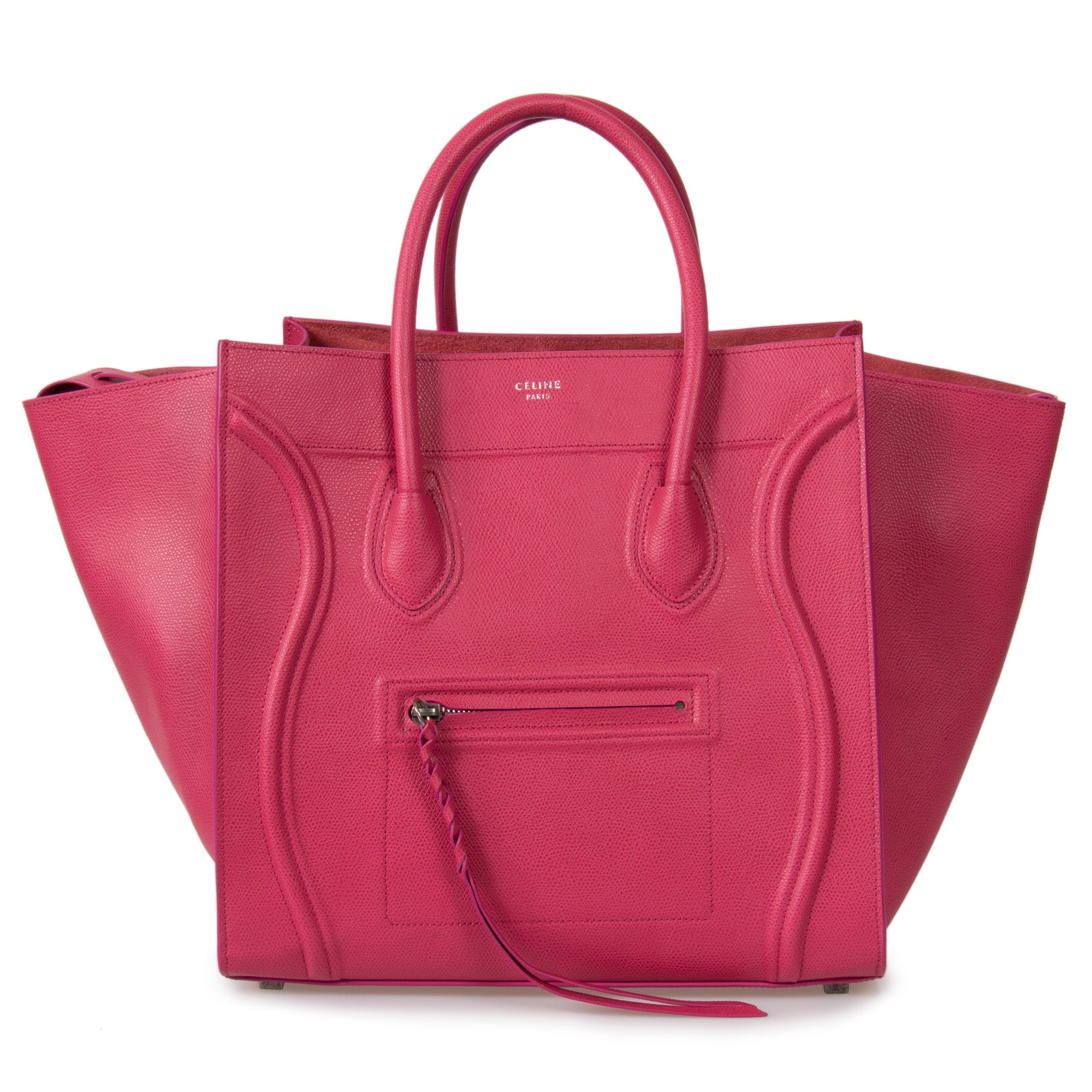 Celine Medium Luggage Phantom Bag In Fuchsia Baby Grained Calfskin Leather