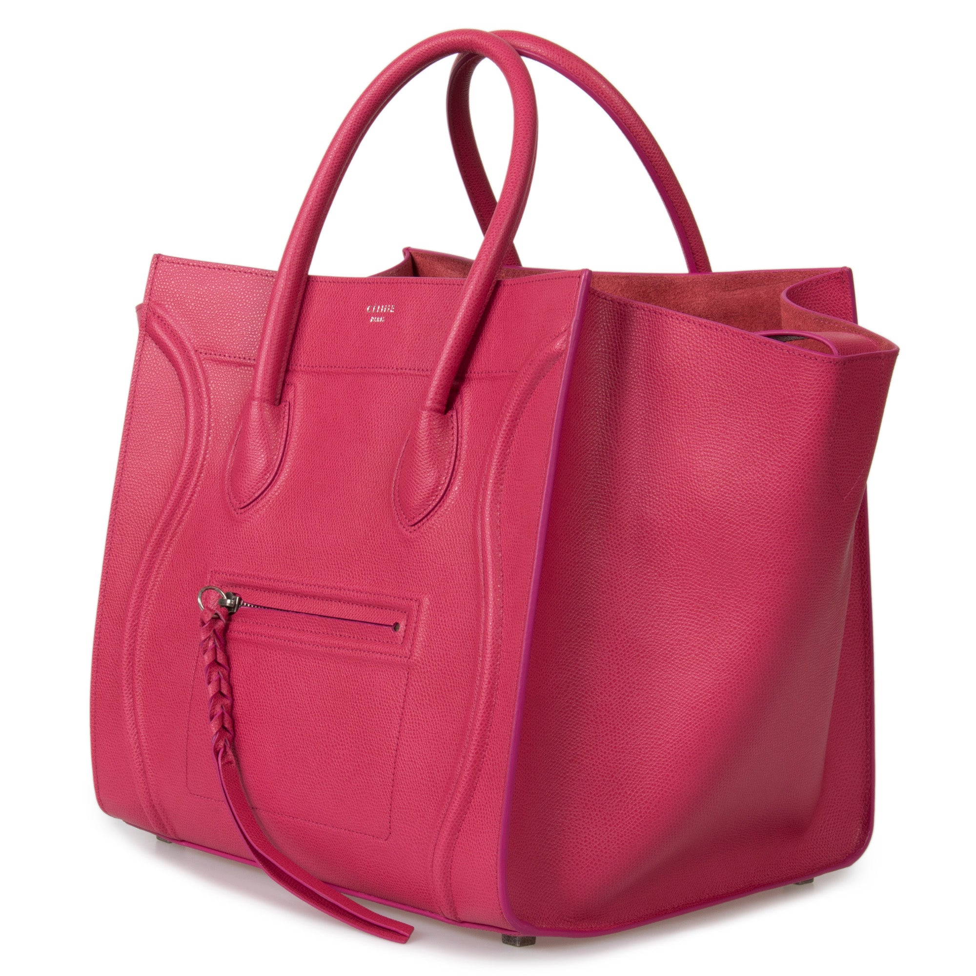 Celine Medium Luggage Phantom Bag In Fuchsia Baby Grained Calfskin Leather