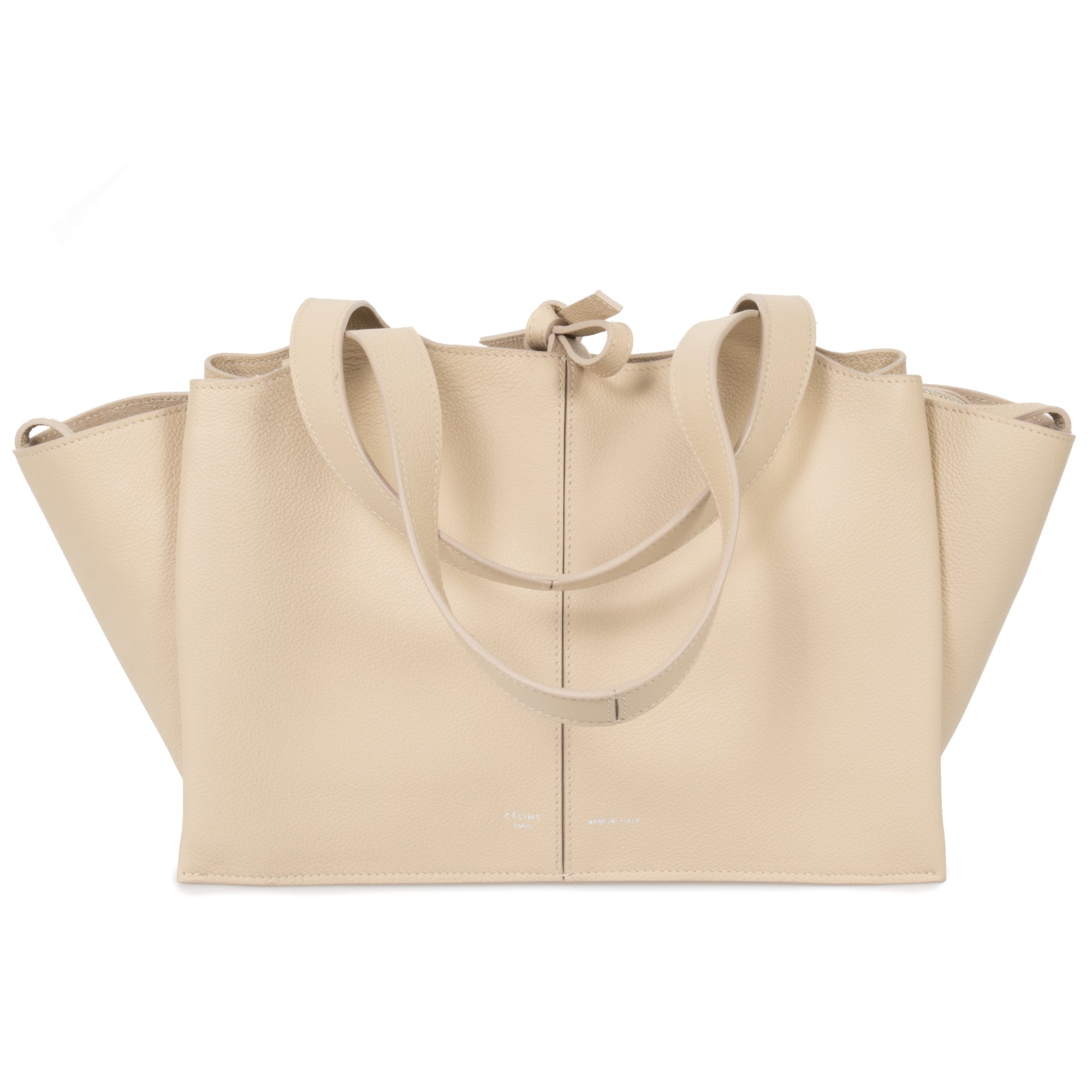 Celine Tri-Fold Shoulder Bag | Beige Grained Calfskin Leather