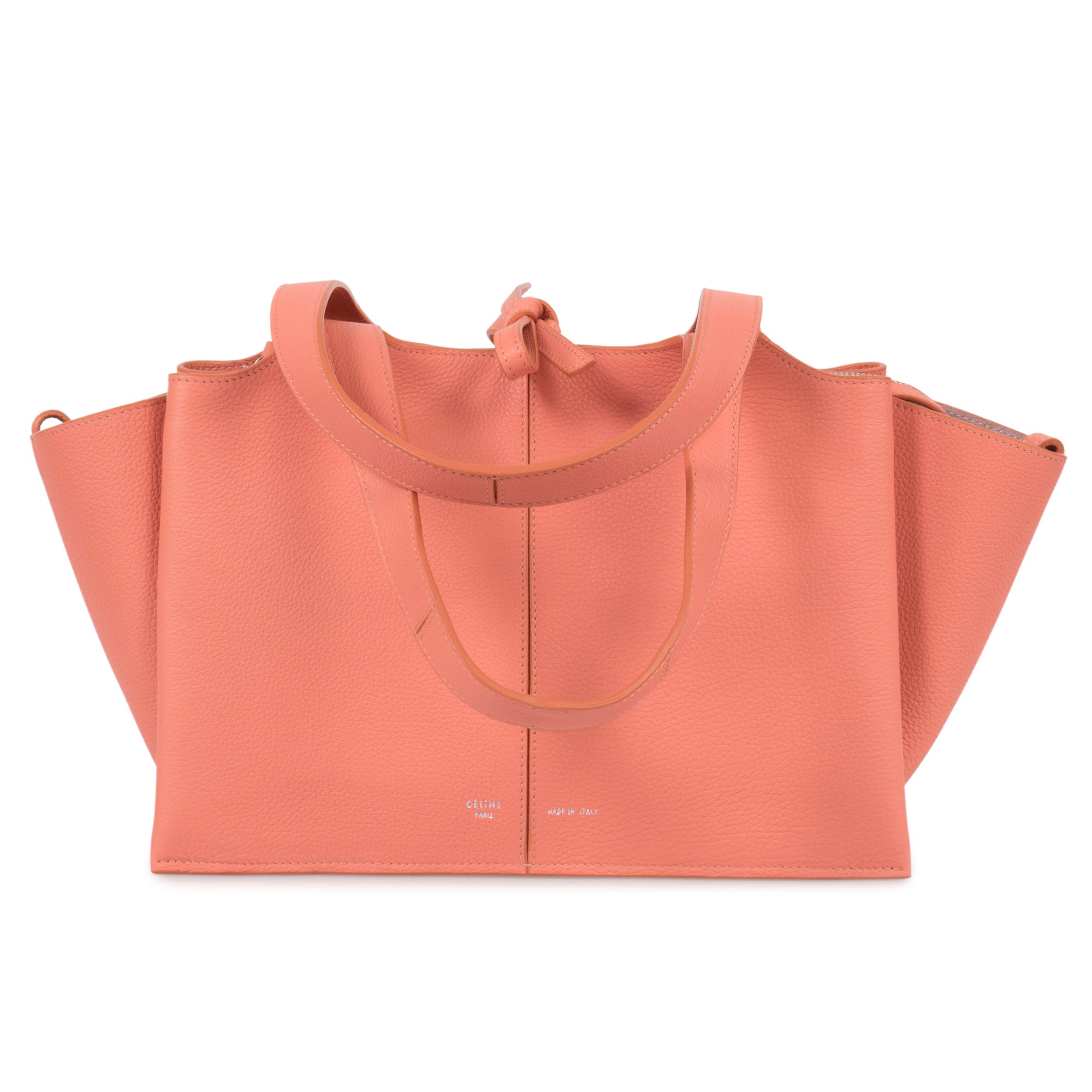 Celine Tri-Fold Shoulder Bag | Peach Grained Calfskin Leather