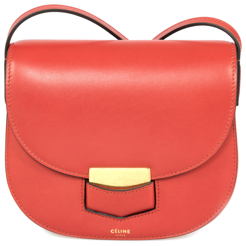 Céline Trotteur Small Red Calfskin Leather Crossbody Handbag