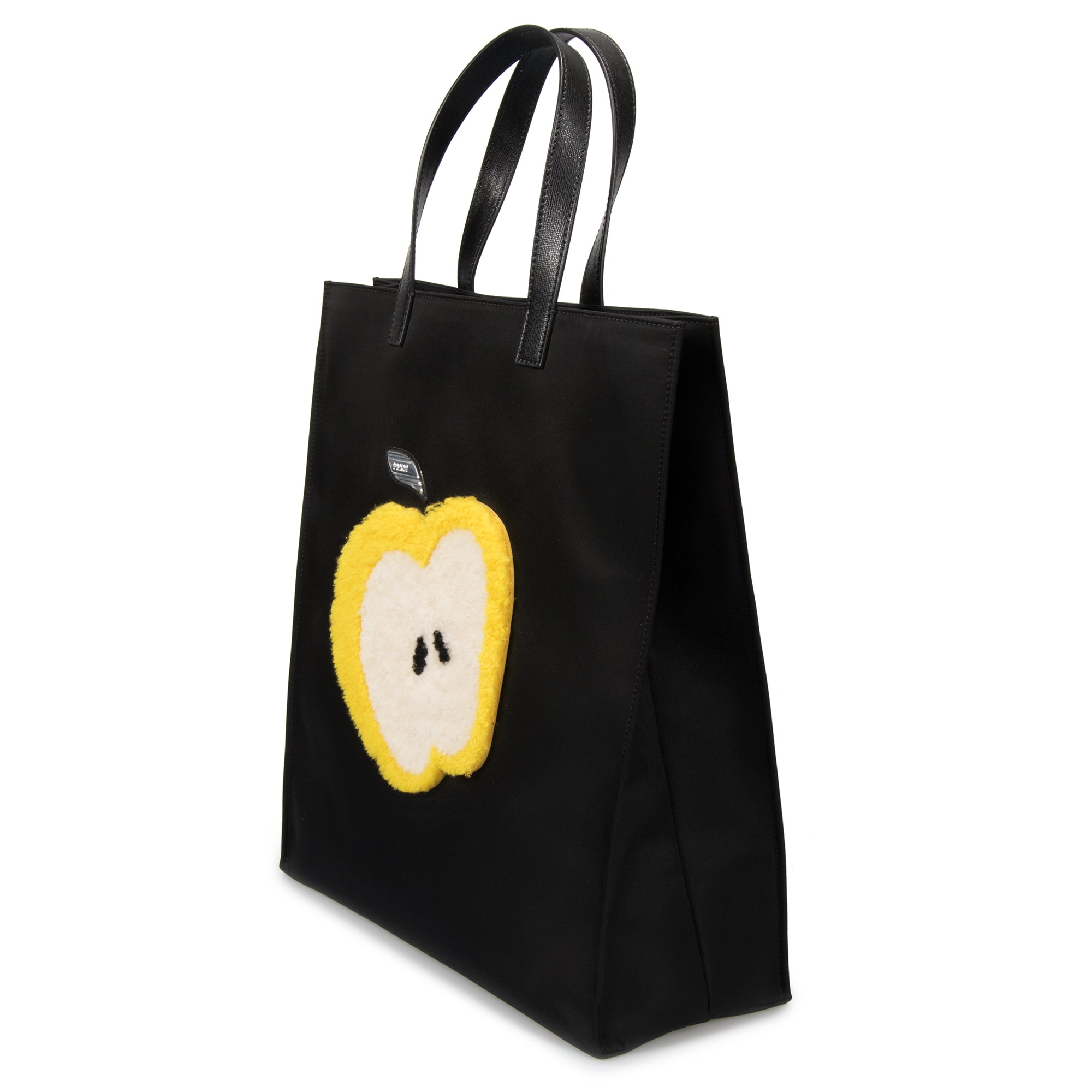 Fendi Large Black Grocery Tote with Apple Design