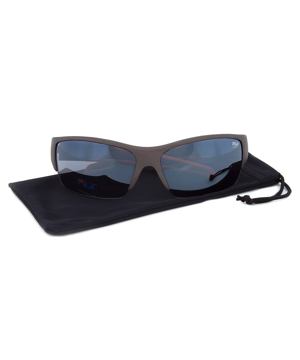 Fila F1048C 800 Rectangular Wrap Sunglasses | Grey and Orange Frame | Grey Lens