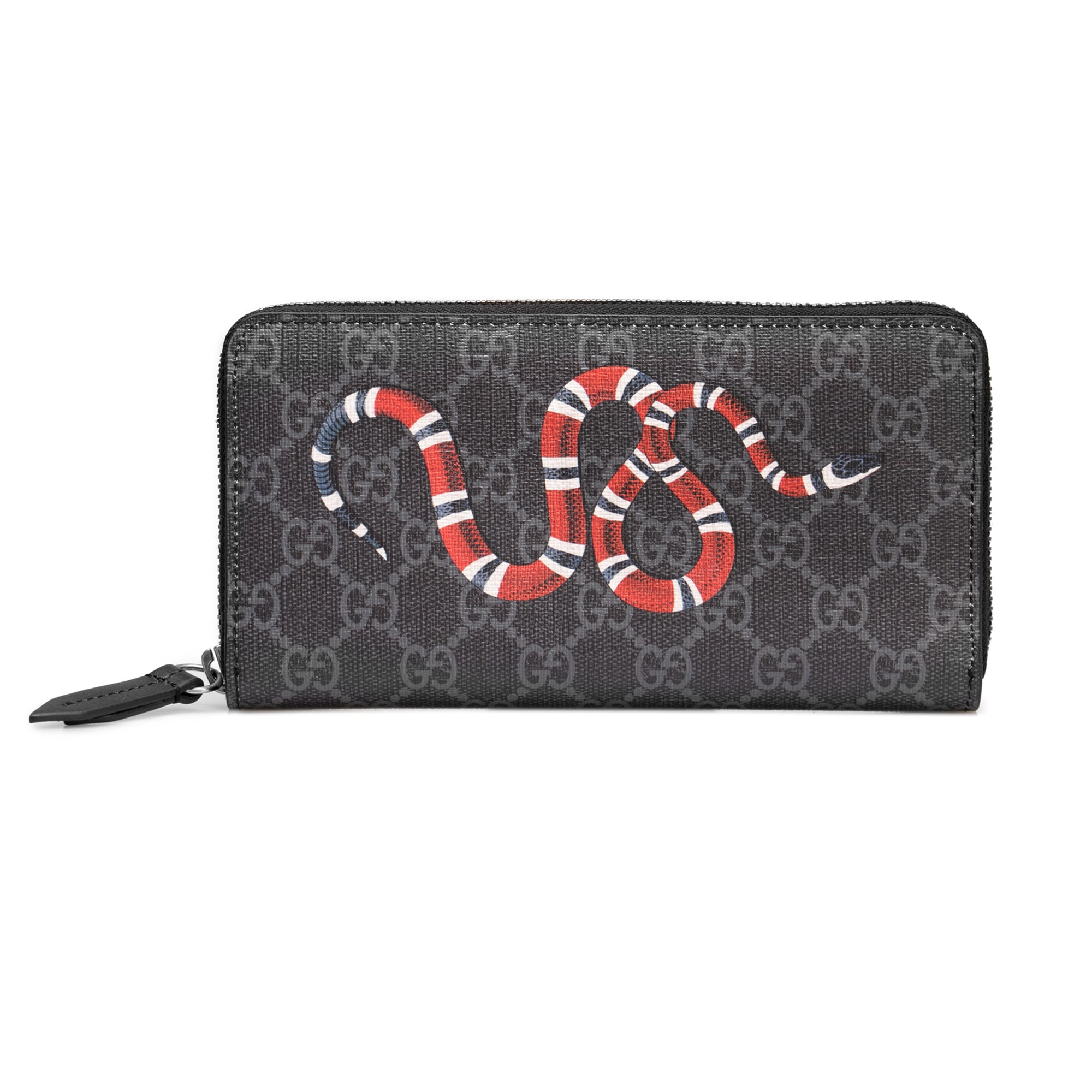 Gucci Kingsnake print GG Supreme Grey zip around wallet
