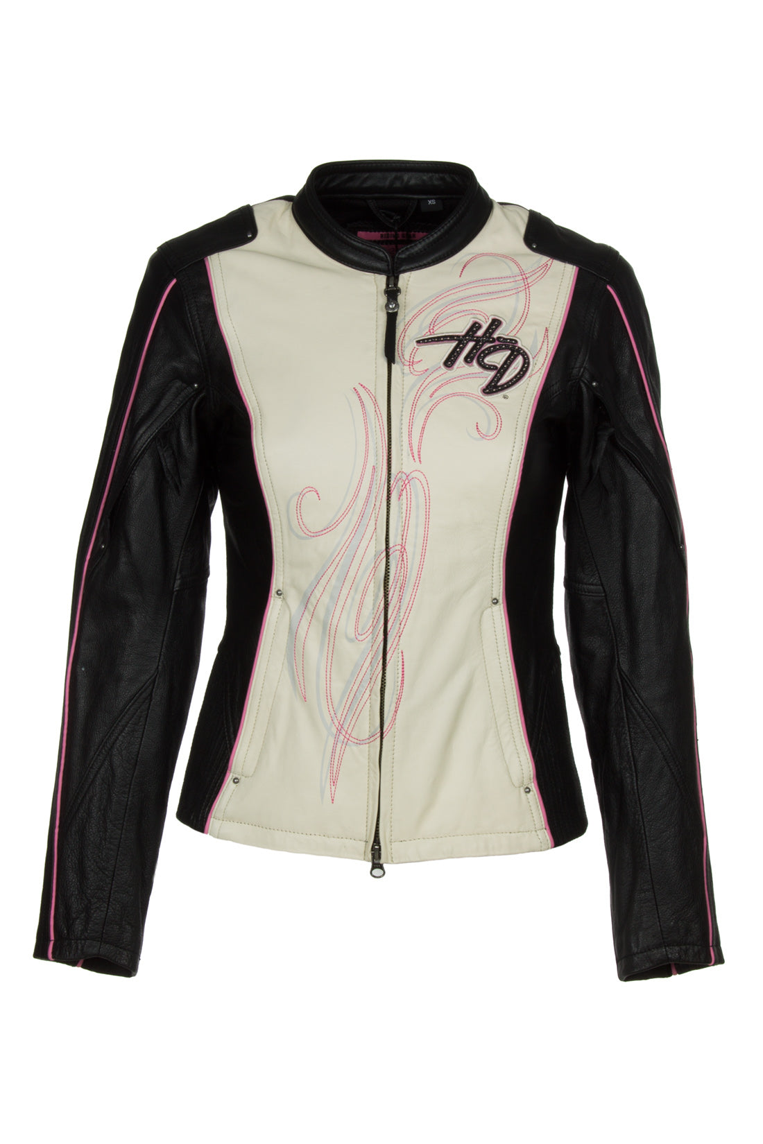 Harley-Davidson 97010-14VW Womens Pink Label Colorblocked Black Leather Jacket