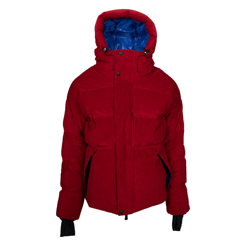 Moncler Stuller Hooded Corduroy Puffer Jacket Size 4 in Red