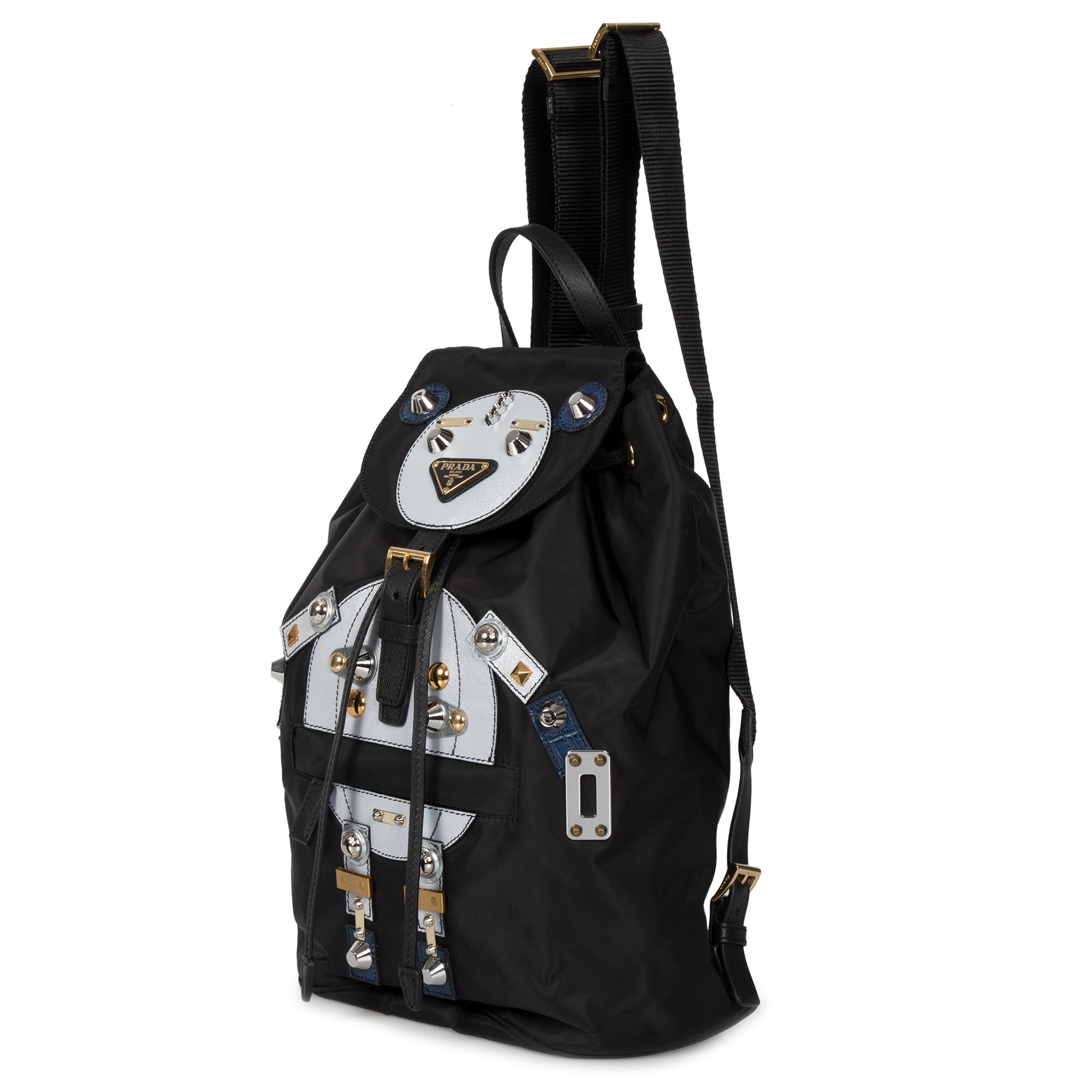 Prada Black Fabric Backpack With Robot Motif