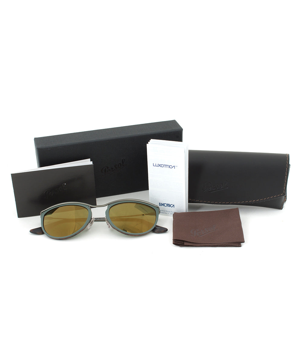 Persol PO3082S 1007/08 Sunglasses | Green and Matte Havana Frame | Green Mirror Gold Lens