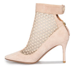 Valentino Lace Ankle Booties in Powder Suede