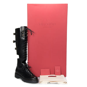 Valentino Rockstud Knee-High Cutout Boots in Black