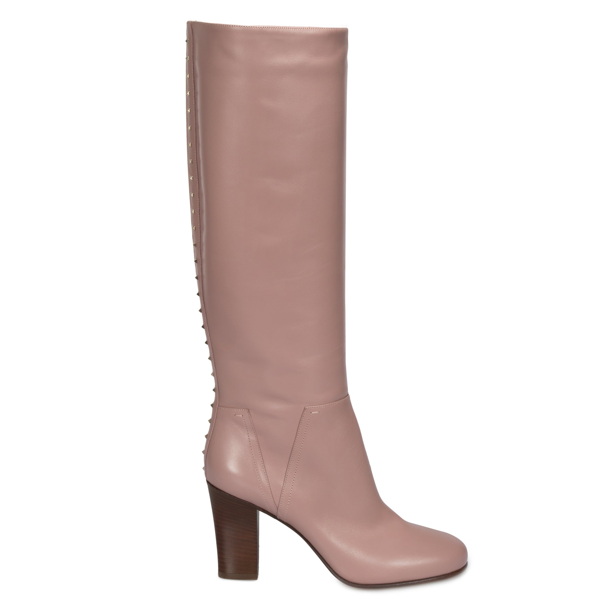 Valentino Knee-High Lovestud Boots in Pink