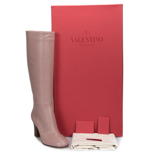 Valentino Knee-High Lovestud Boots in Pink