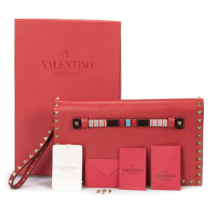 Valentino Rockstud Clutch Purse in Red