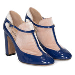Valentino Ankle Strap Block Heels in Blue Lapis