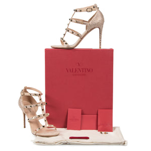 Valentino Metallic Pink Rockstud Sandals with Crystals