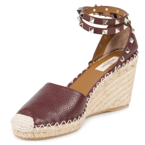 Valentino Brown Rockstud Espadrille Wedge