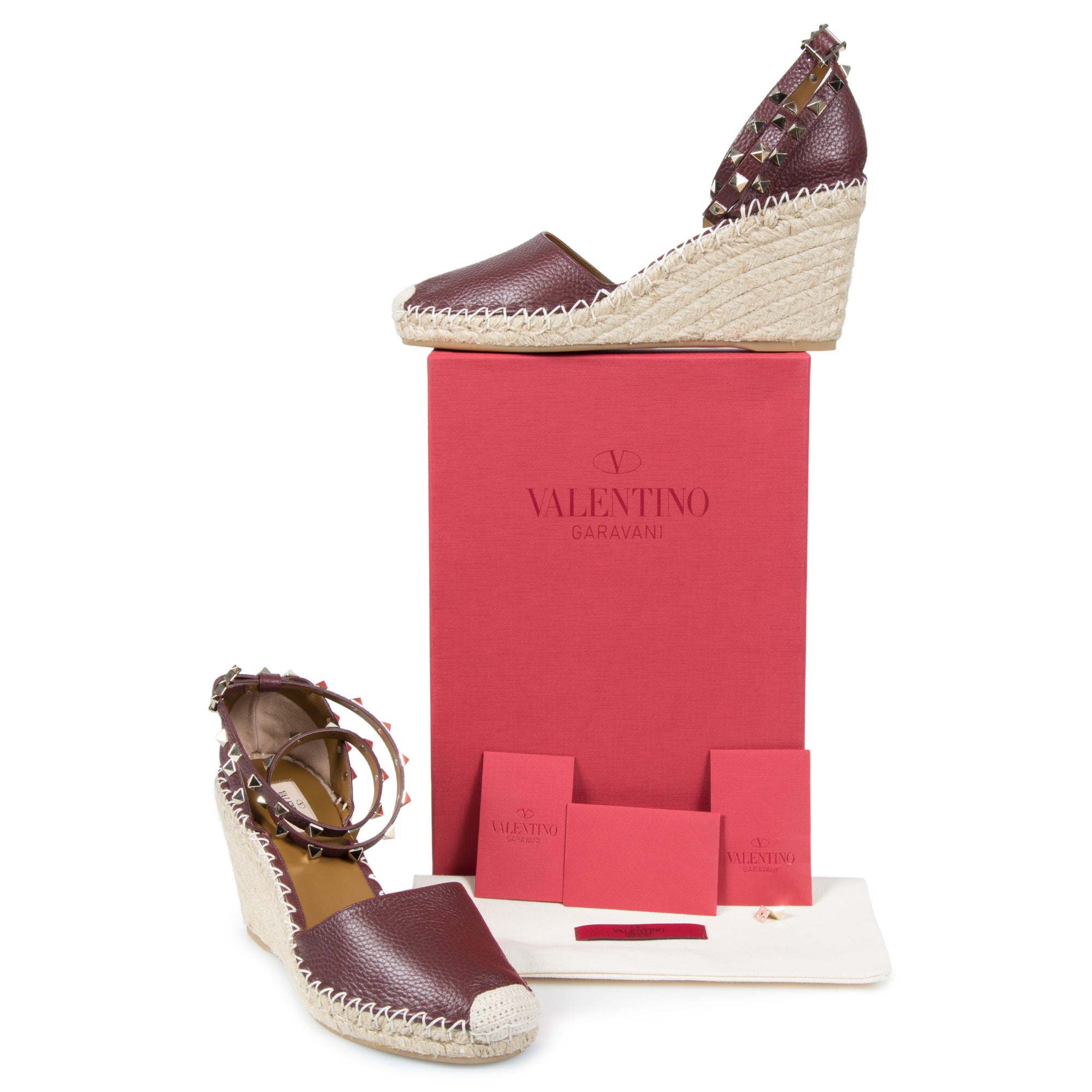 Valentino Brown Rockstud Espadrille Wedge