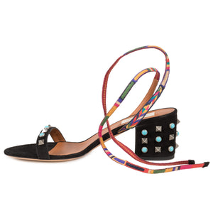 Valentino Black Suede Multicolored Rockstud Sandals
