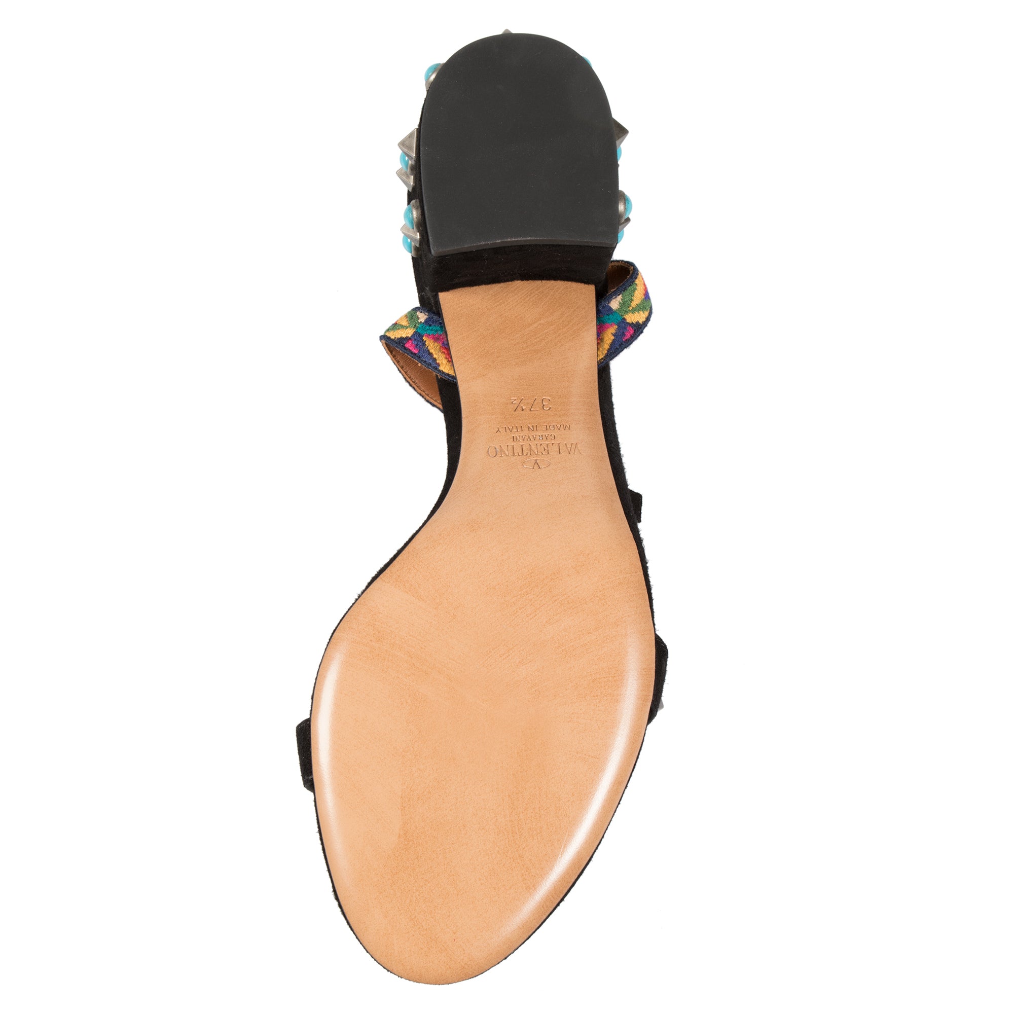 Valentino Black Suede Multicolored Rockstud Sandals