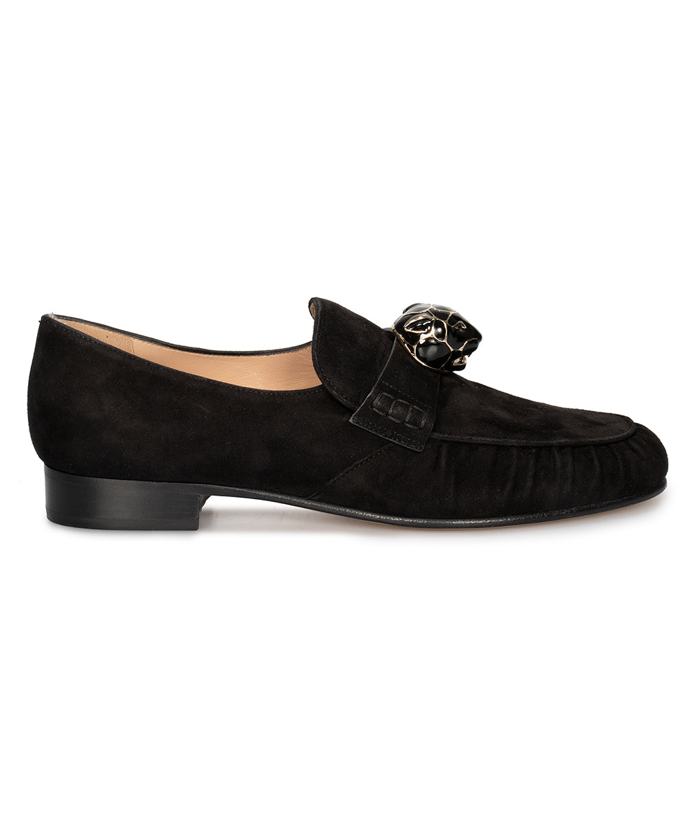 Valentino Panther Detail Chamois Loafers in Black