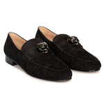 Valentino Panther Detail Chamois Loafers in Black