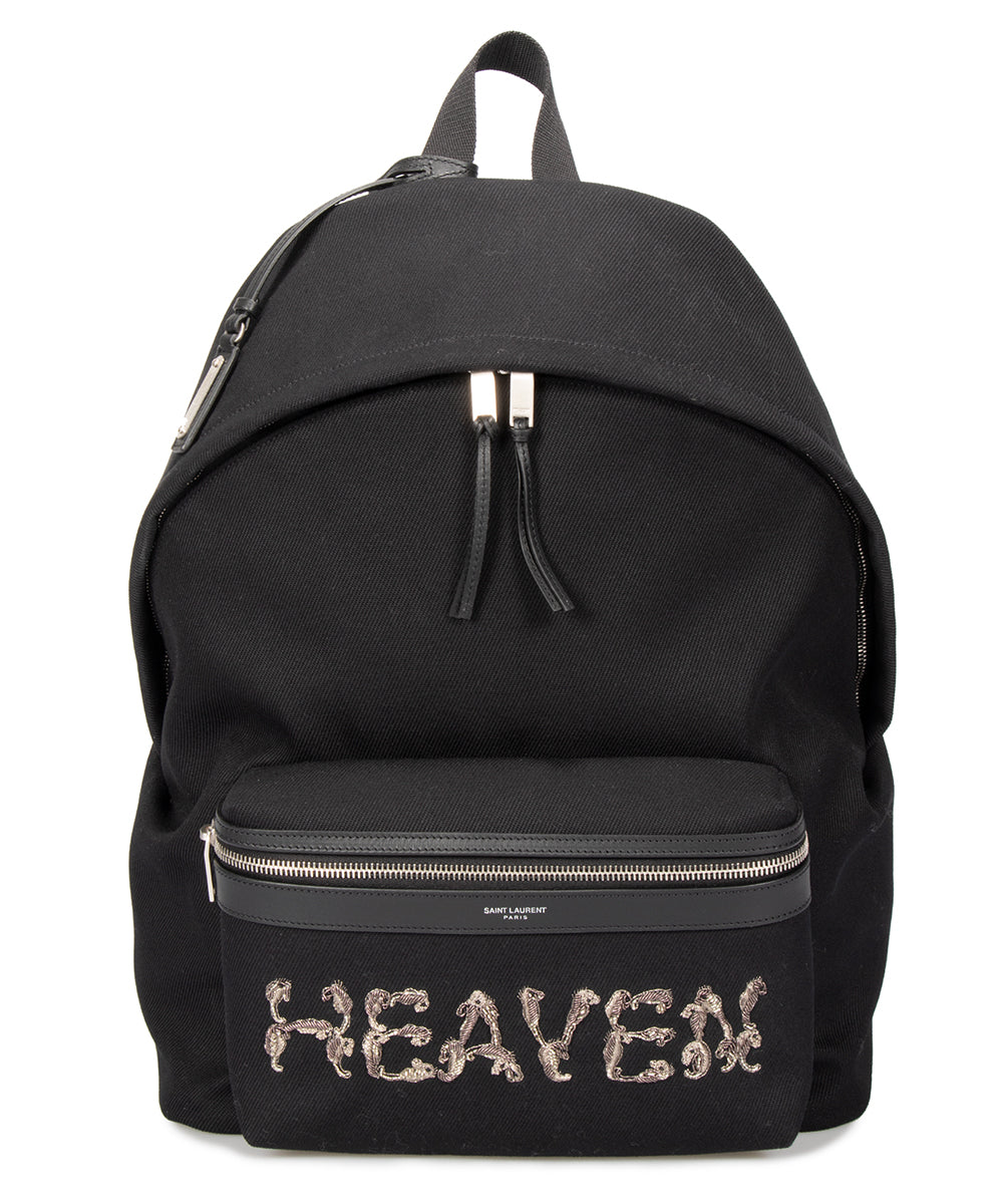 Saint Laurent Large Black Canvas Backpack with Leather Accents